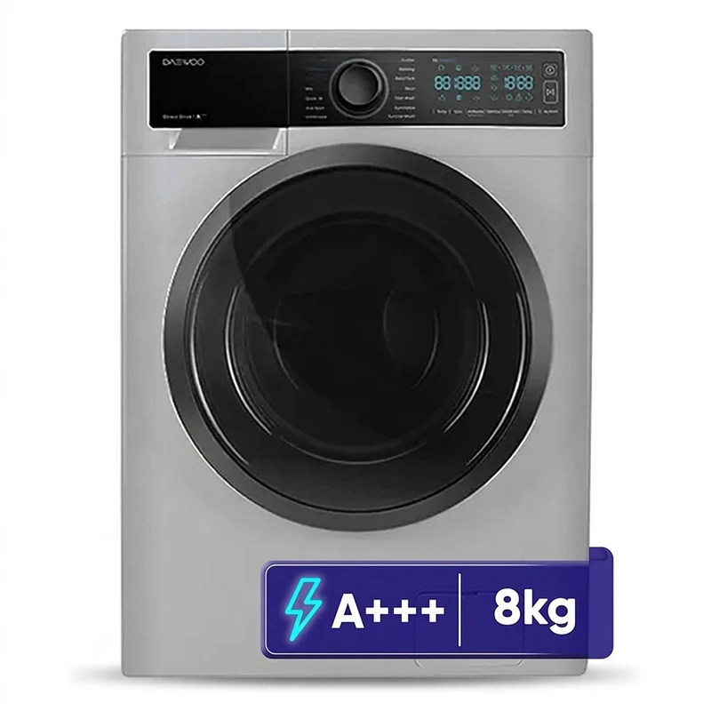 ماشین لباسشویی 8 کیلویی دوو LM861 رنگ سیلور پنل مشکی